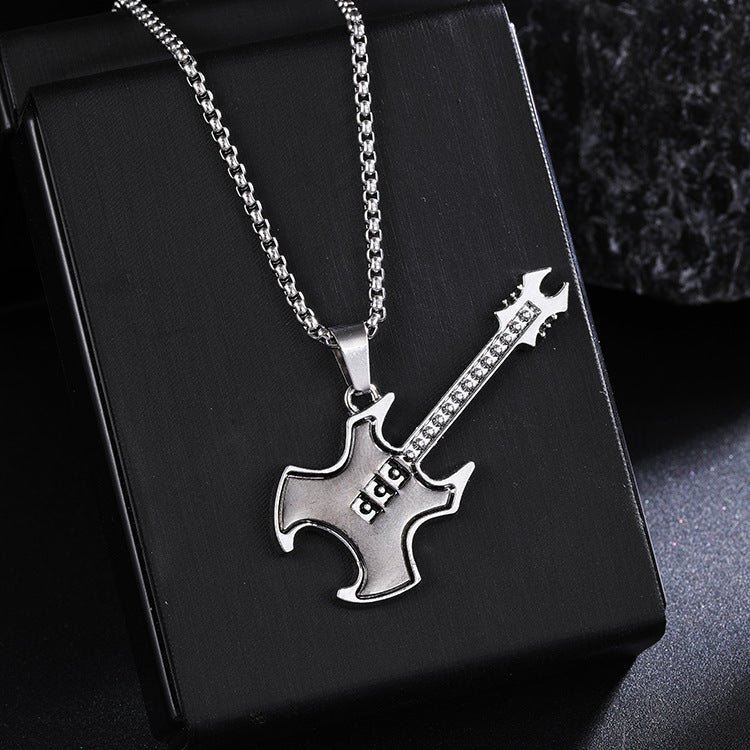 Guitar Pendant Necklace For Men Colorful Oil Drip
