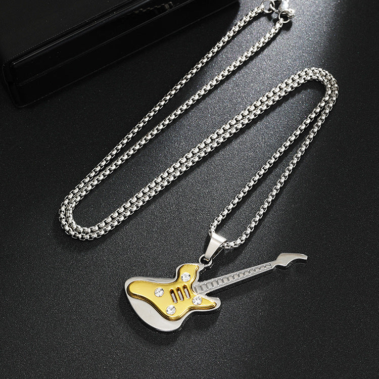 Guitar Pendant Necklace For Men Colorful Oil Drip