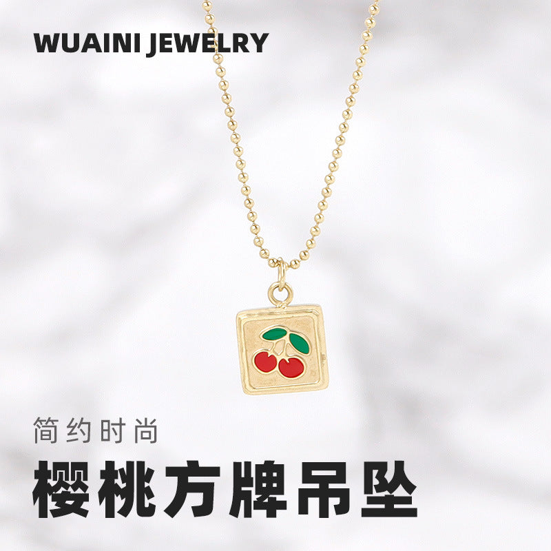 Minimalist Square Cherry Necklace Niche Design Clavicle Chain