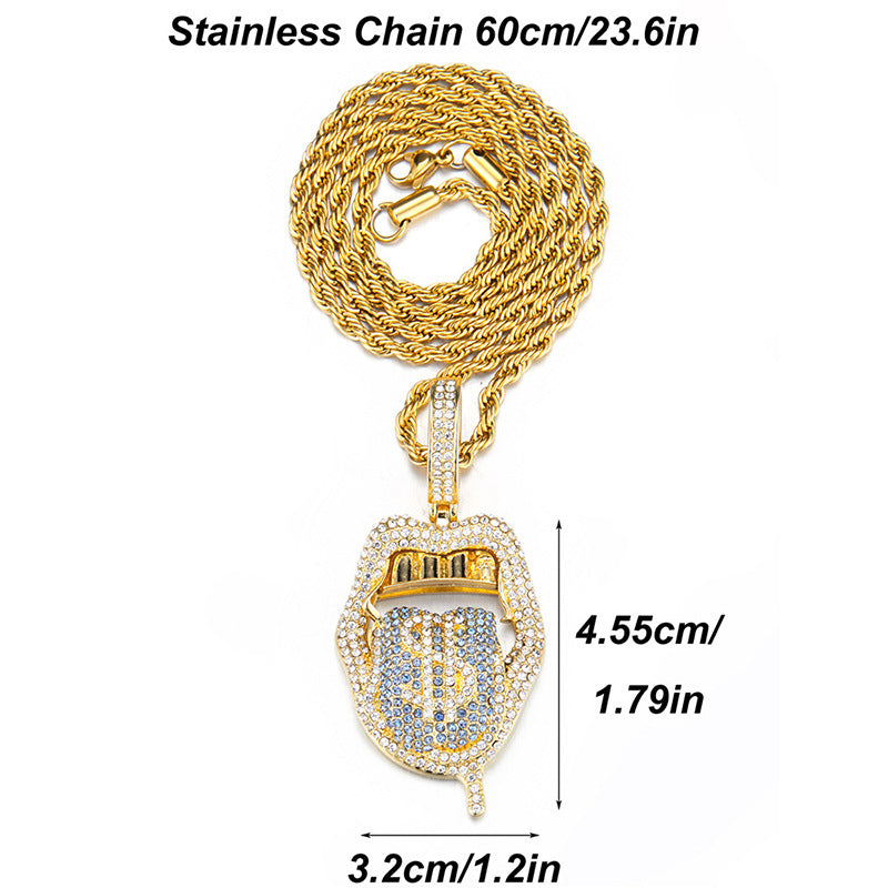 Full Diamond Skull Lickitone Dollar Pendant Design Creative