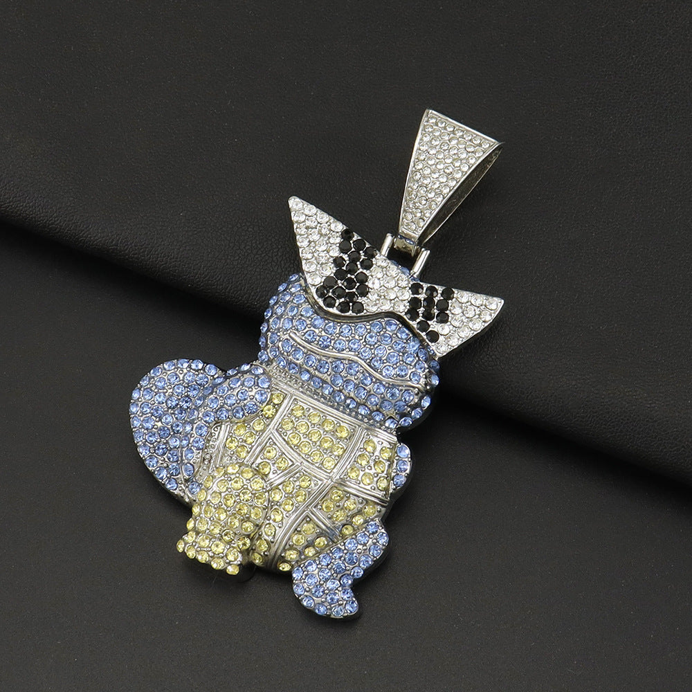 Diamond Encrusted Cartoon Turtle Pendant Cuban Chain Necklace