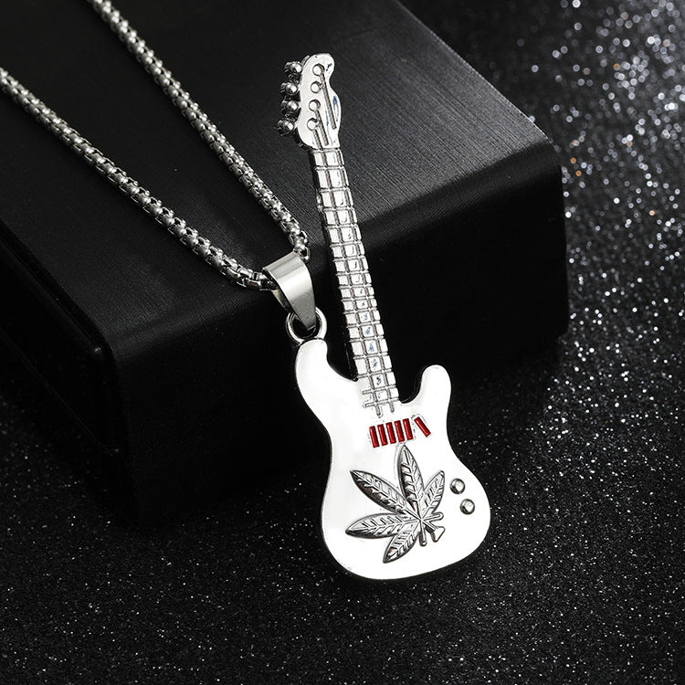 Guitar Pendant Necklace For Men Colorful Oil Drip