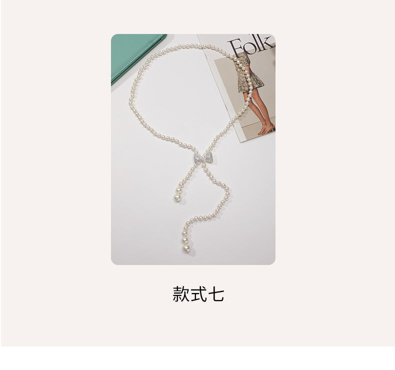 Tweed Style Pearl Waist Chain Decoration Summer Dress