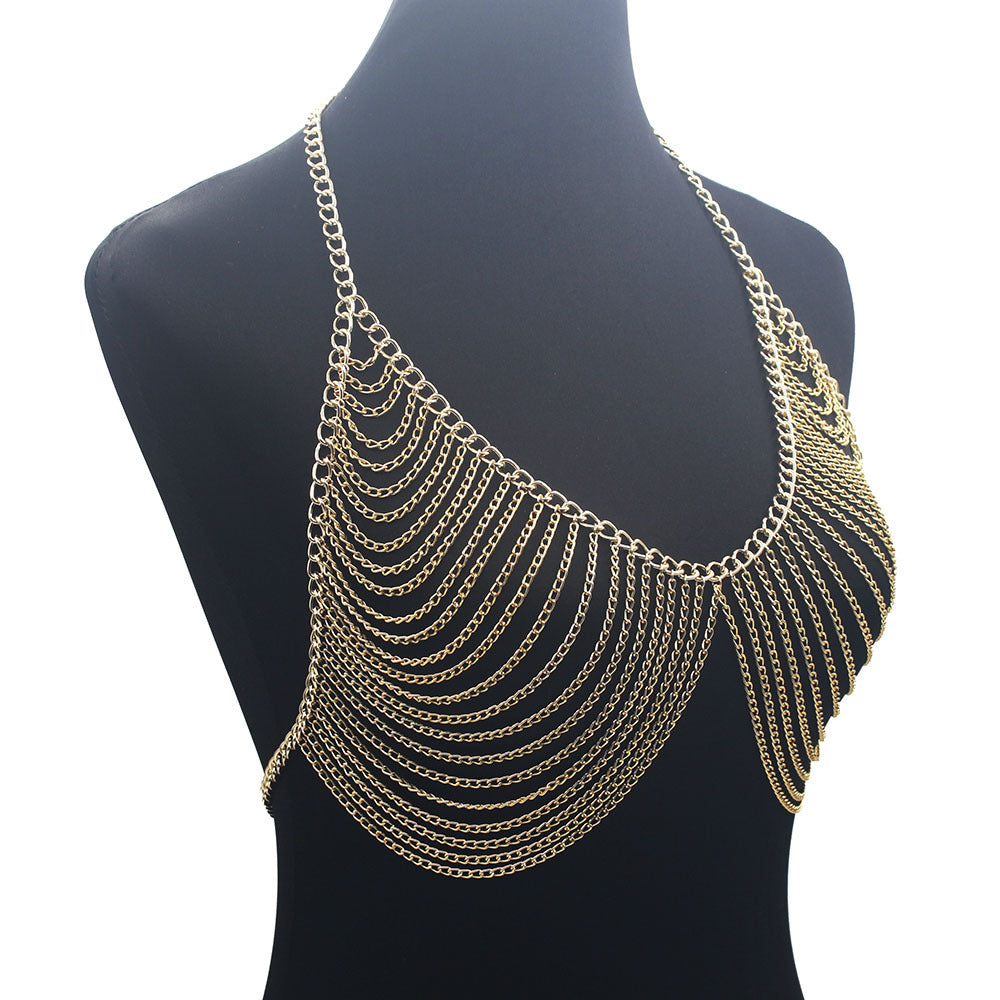 Design Women Multilayer Metal Aluminum Chain Chest Chain