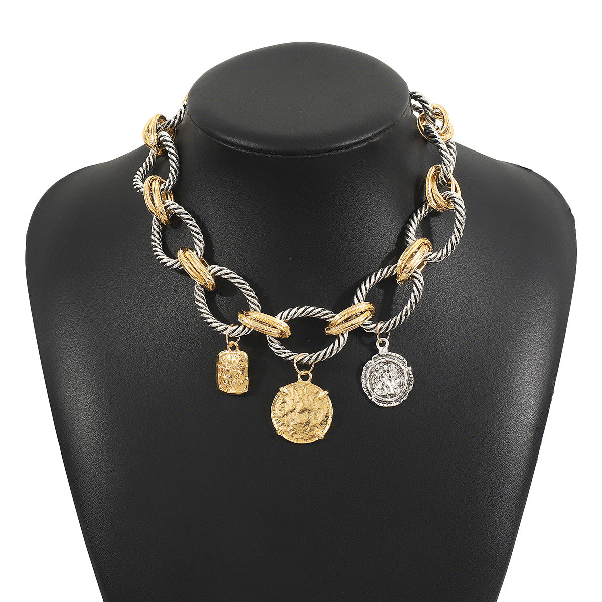 Retro Punk Color Blocked Metallic Necklace Za Hip