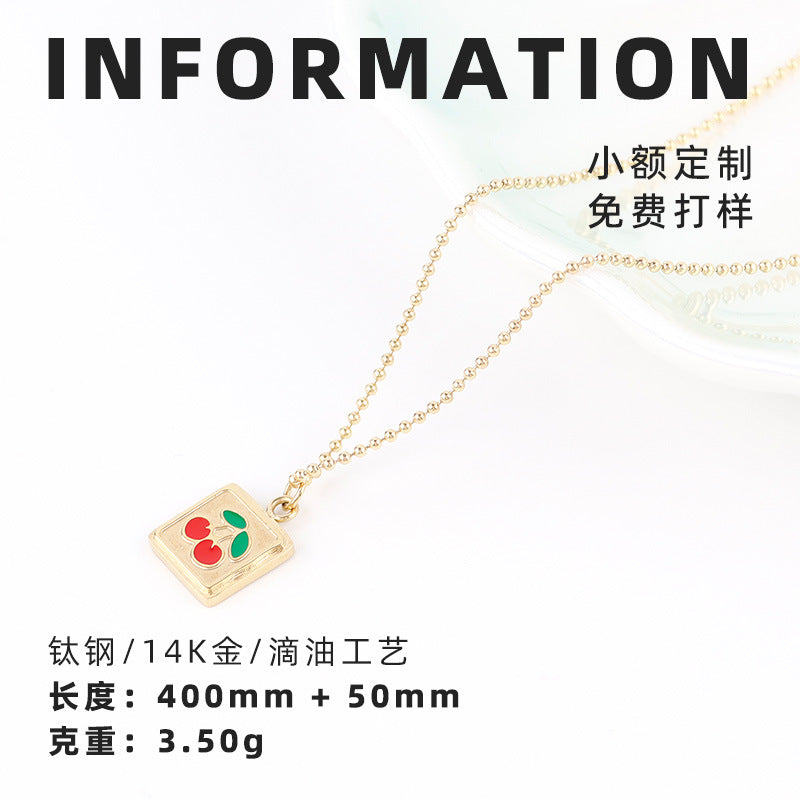 Minimalist Square Cherry Necklace Niche Design Clavicle Chain