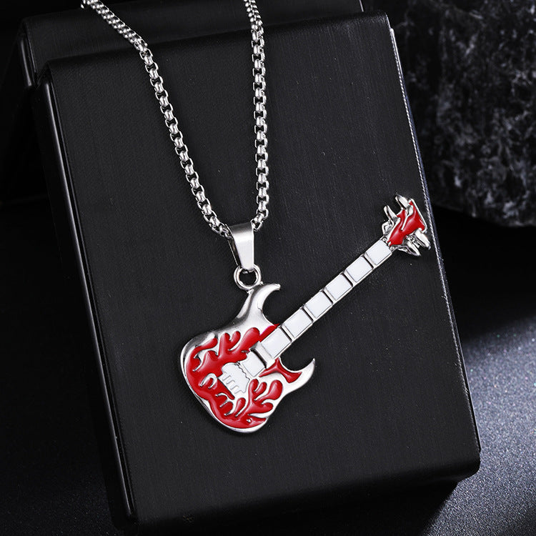 Guitar Pendant Necklace For Men Colorful Oil Drip