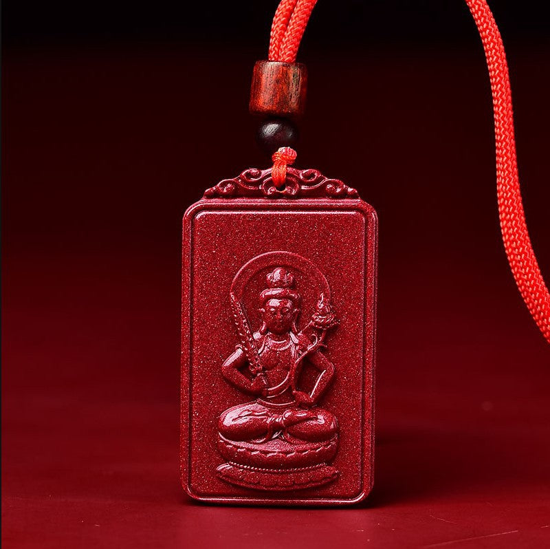 Natural Raw Ore Cinnabar Double Sided Buddha Pendant