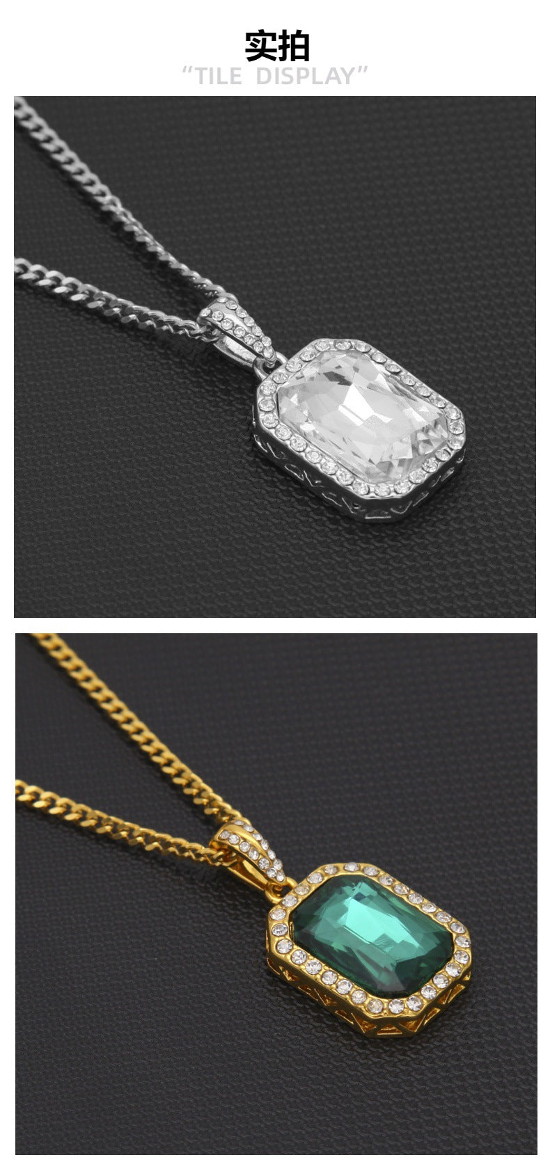 Hip Hop Mini Diamond Encrusted Gem Pendant Necklace