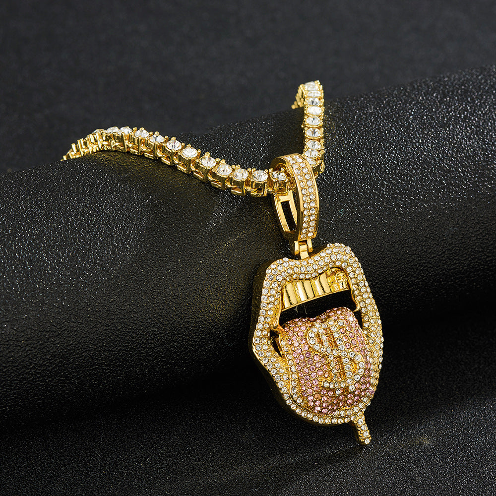 Full Diamond Skull Lickitone Dollar Pendant Design Creative