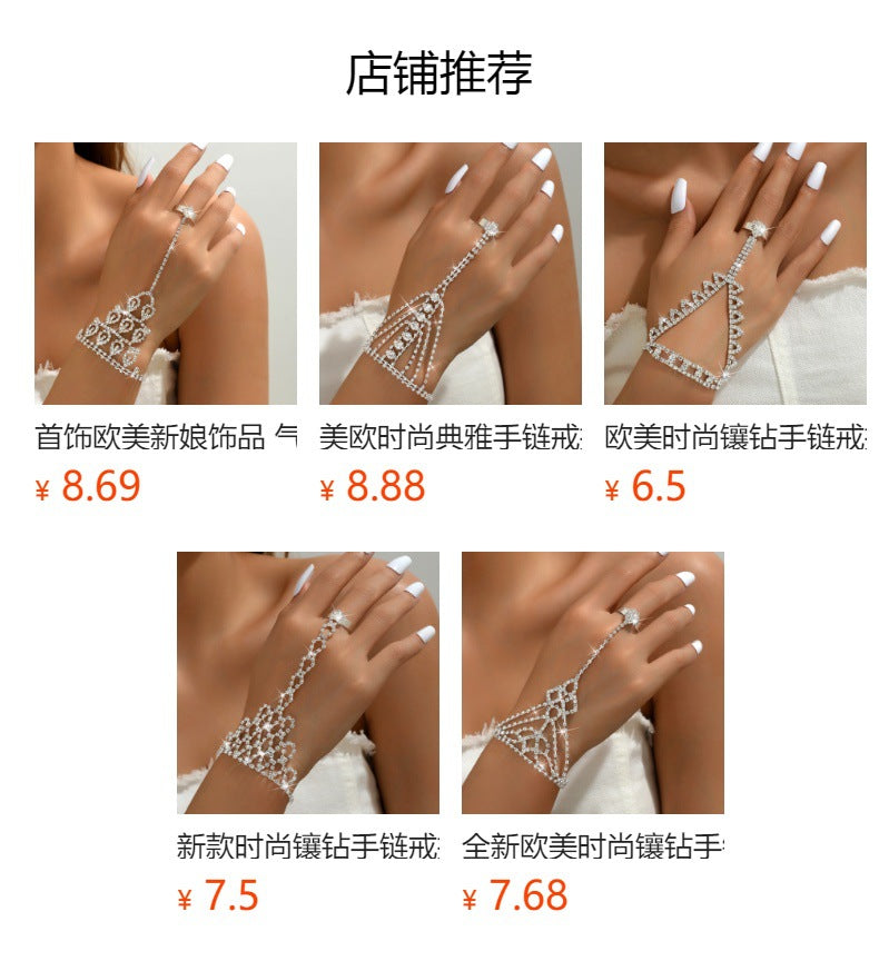 Rhinestone Mesh Bracelet Women'S Personalized Hollow Zircon Finger