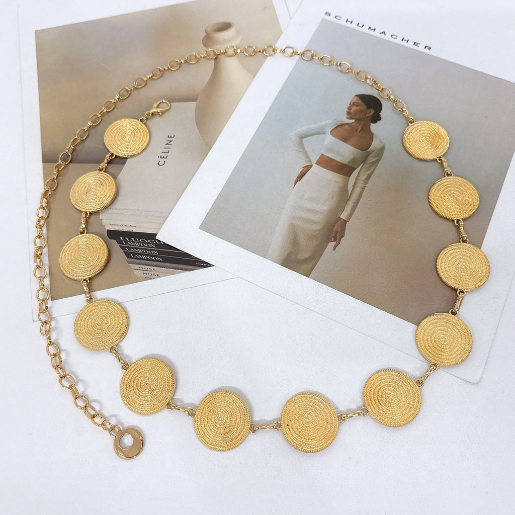 Threaded Round Swirl Metal Waist Chain For Women
