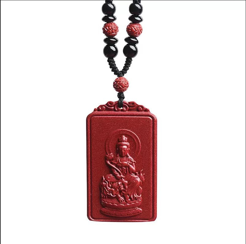 Natural Raw Ore Cinnabar Double Sided Buddha Pendant