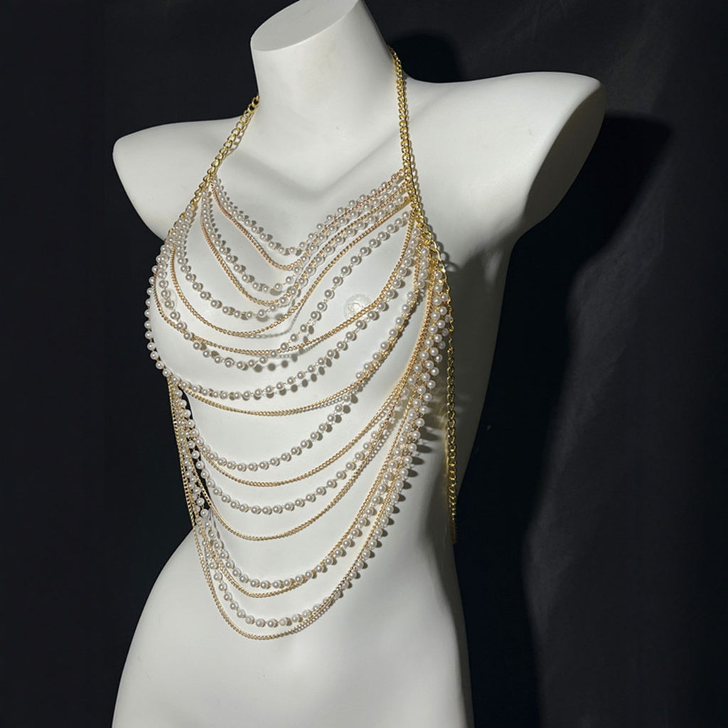 Jewelry Summer Beach Body Chest Chain Handmade Pearl
