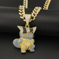 Diamond Encrusted Cartoon Turtle Pendant Cuban Chain Necklace