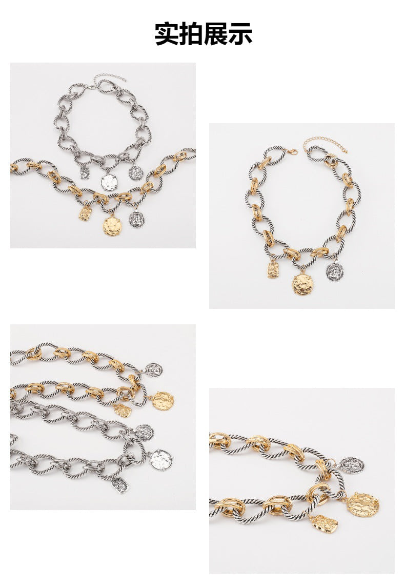 Retro Punk Color Blocked Metallic Necklace Za Hip