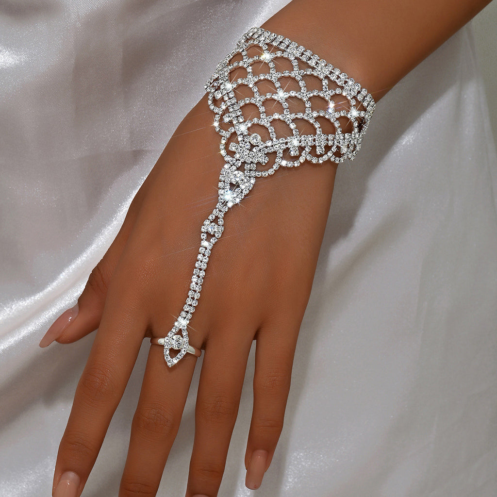Rhinestone Mesh Bracelet Women'S Personalized Hollow Zircon Finger