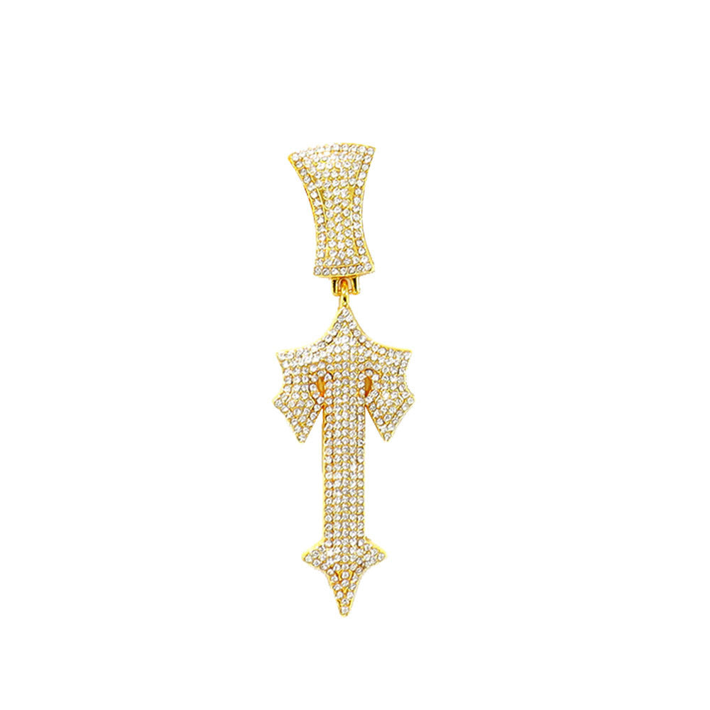 Large Sword Pendant Diamond Studded Letter T Necklace