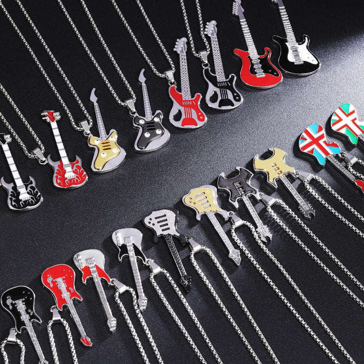 Guitar Pendant Necklace For Men Colorful Oil Drip