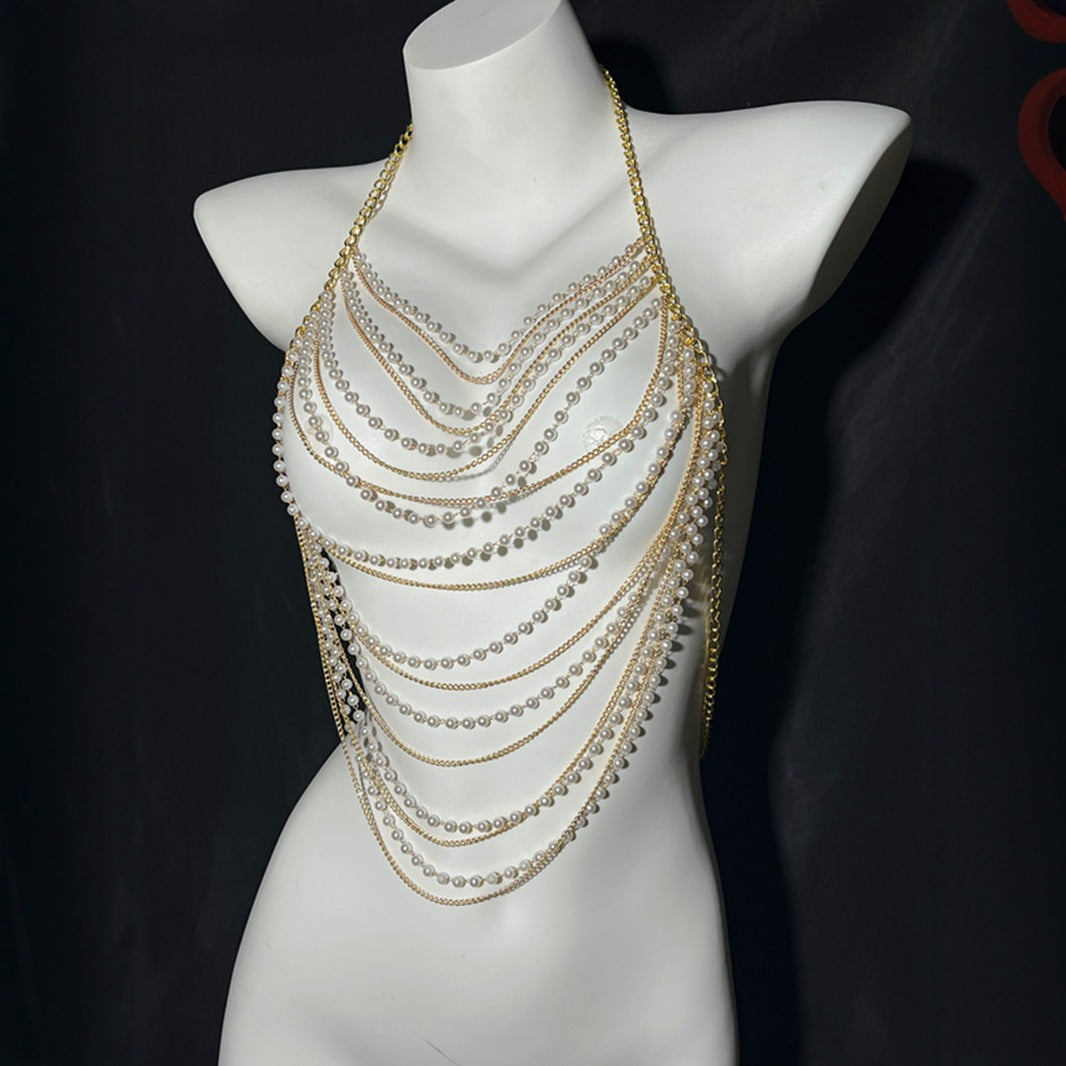 Jewelry Summer Beach Body Chest Chain Handmade Pearl
