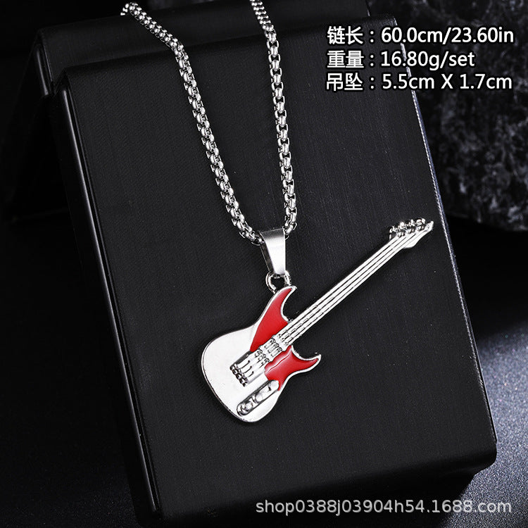Guitar Pendant Necklace For Men Colorful Oil Drip