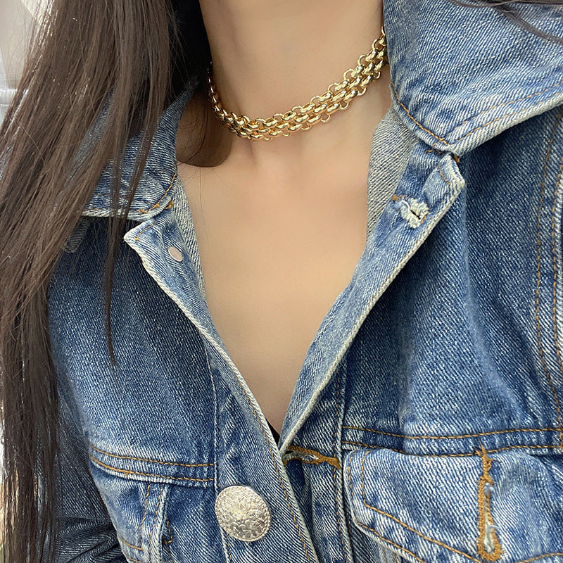 Wide Thick Chain Neutral Hip Hop Style Clavicle