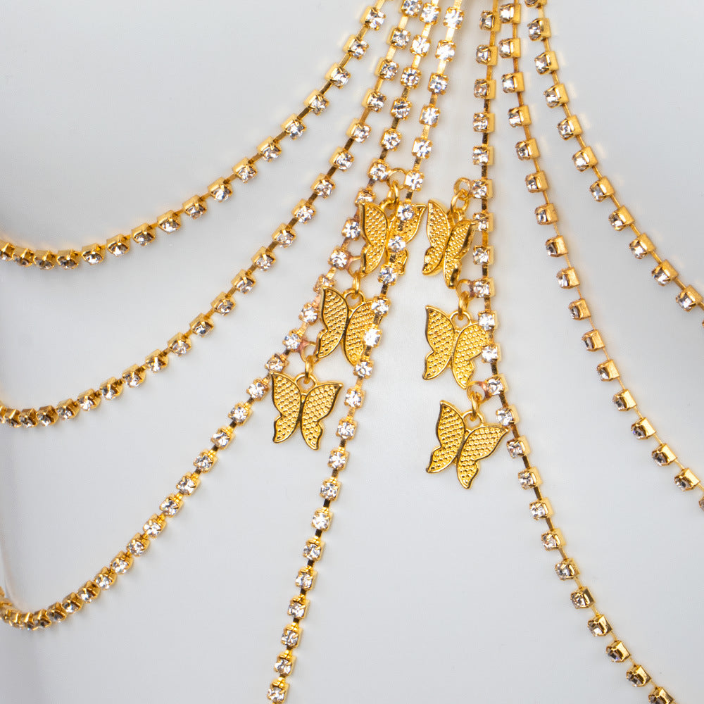 Full Diamond Geometric Butterfly Tassel Body Chain For