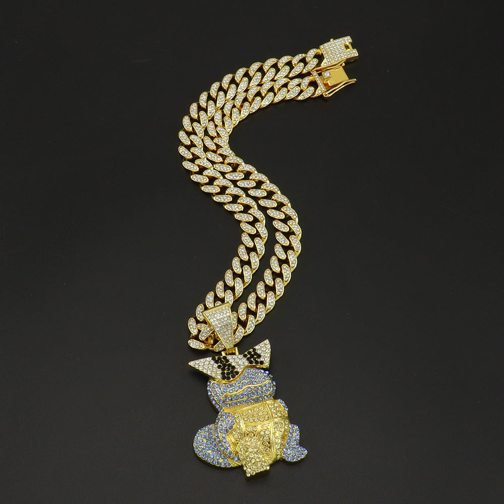 Diamond Encrusted Cartoon Turtle Pendant Cuban Chain Necklace