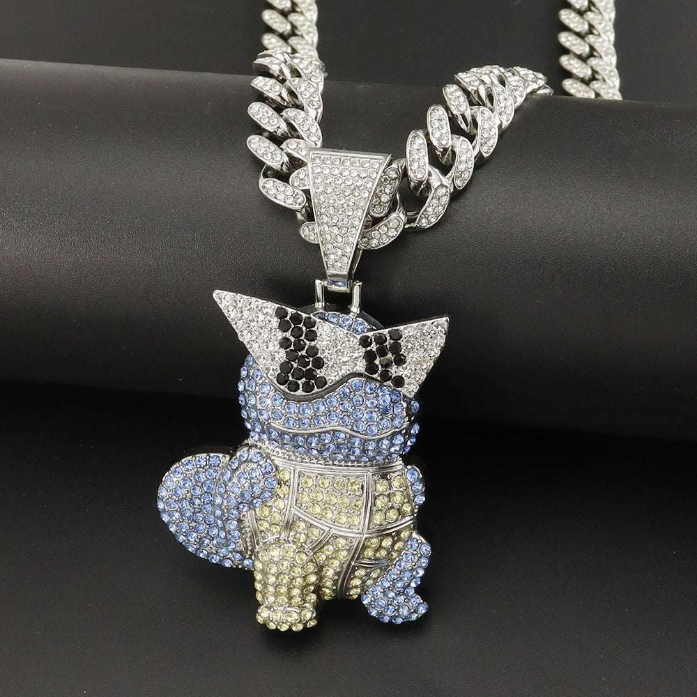 Diamond Encrusted Cartoon Turtle Pendant Cuban Chain Necklace