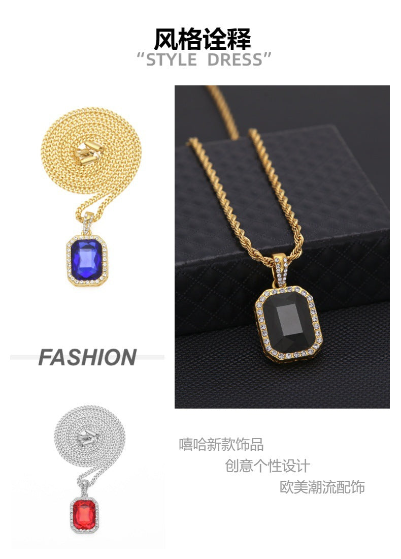 Hip Hop Mini Diamond Encrusted Gem Pendant Necklace