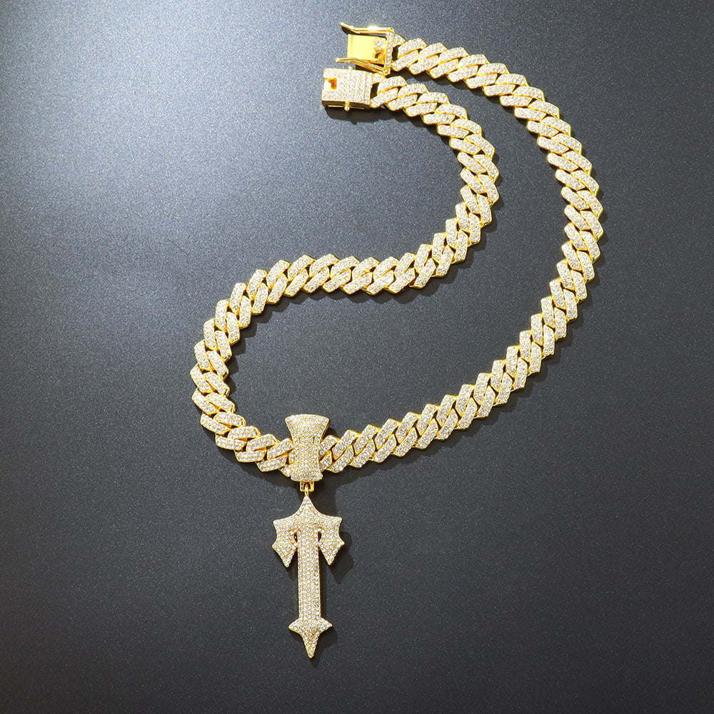 Large Sword Pendant Diamond Studded Letter T Necklace