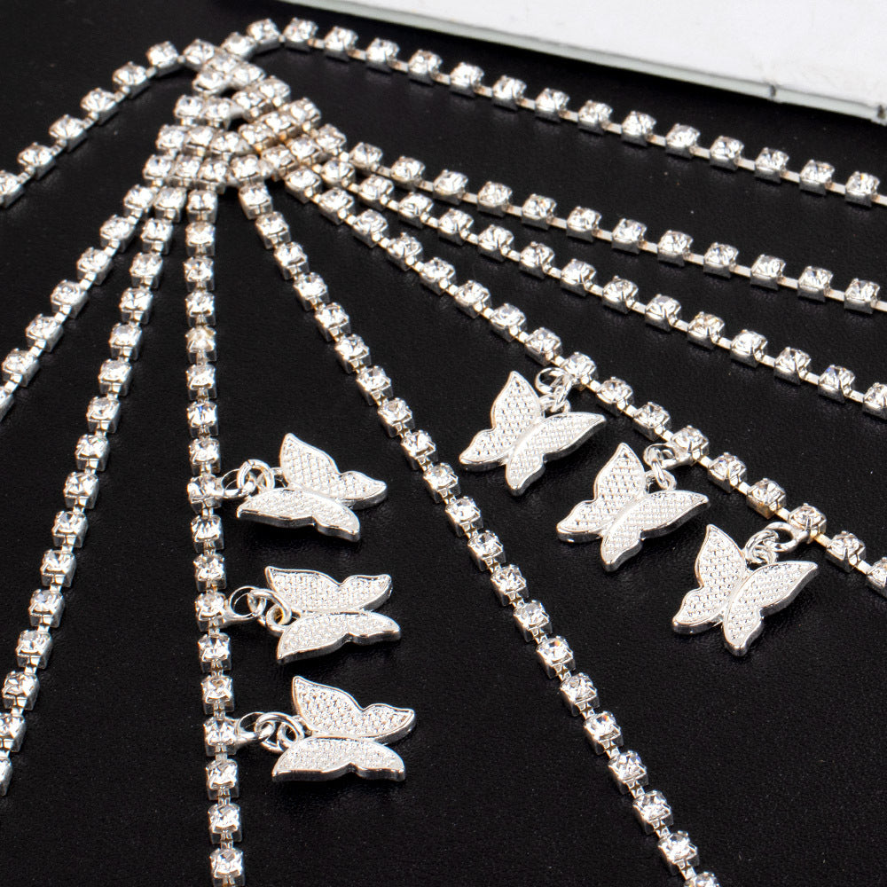 Full Diamond Geometric Butterfly Tassel Body Chain For