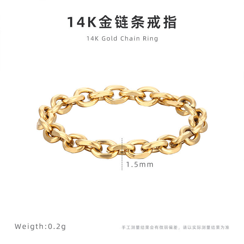 French Advanced Chain Ring Soft Chain 14K Gold