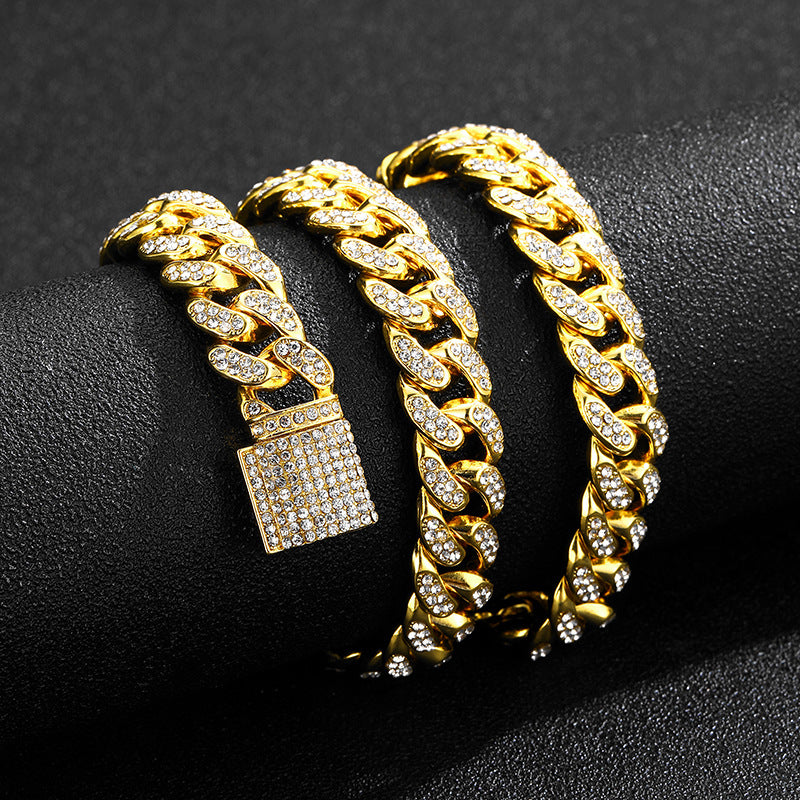 Explosives Box Buckle Cuban Chain Trend Alloy Rhinestone