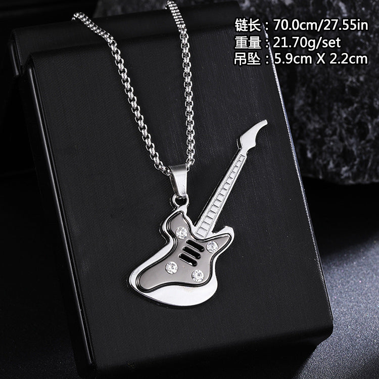 Guitar Pendant Necklace For Men Colorful Oil Drip