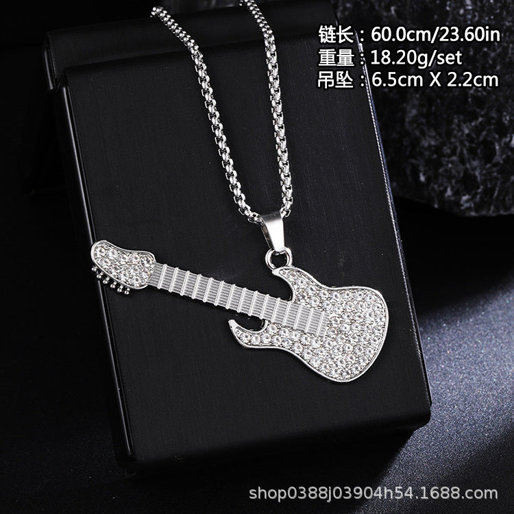 Guitar Pendant Necklace For Men Colorful Oil Drip
