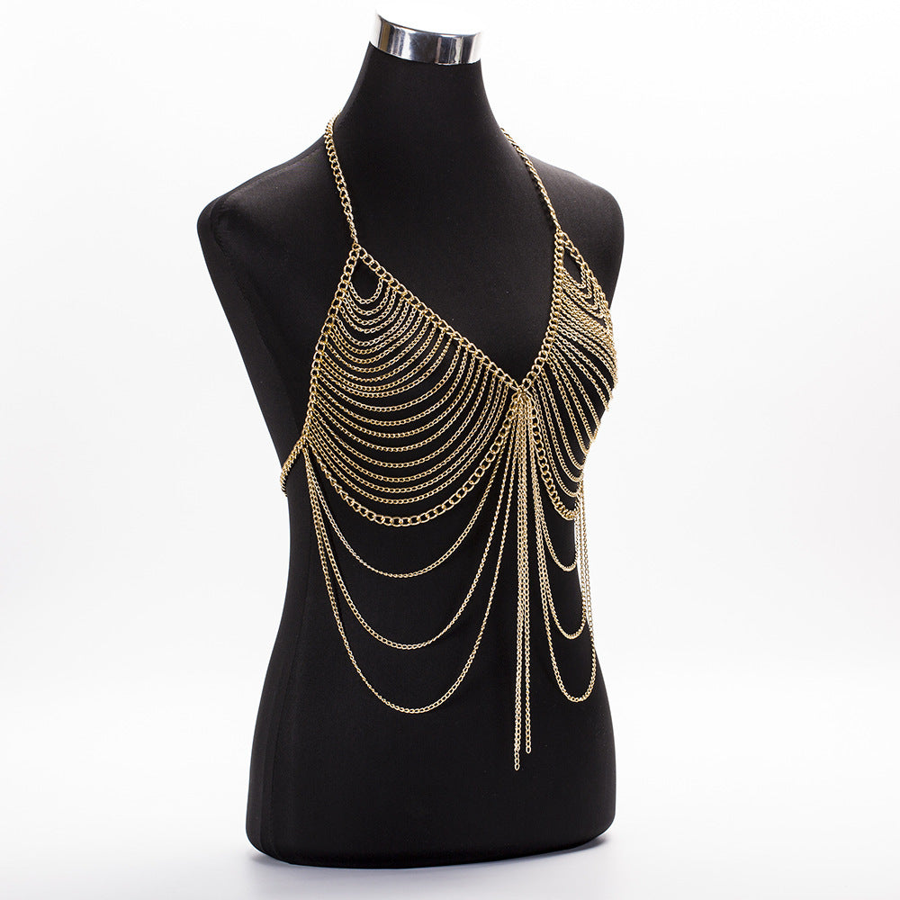 Exaggerated Aluminum Chain Multi Layered Tassel Body Chain