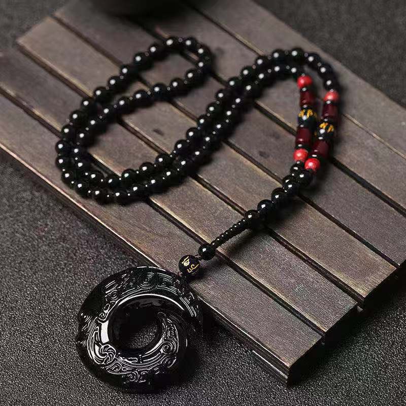 Hollow Out Safety Buckle Jade Pendant Sweater Chain
