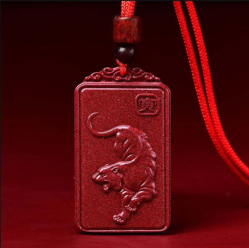 Natural Raw Ore Cinnabar Double Sided Buddha Pendant