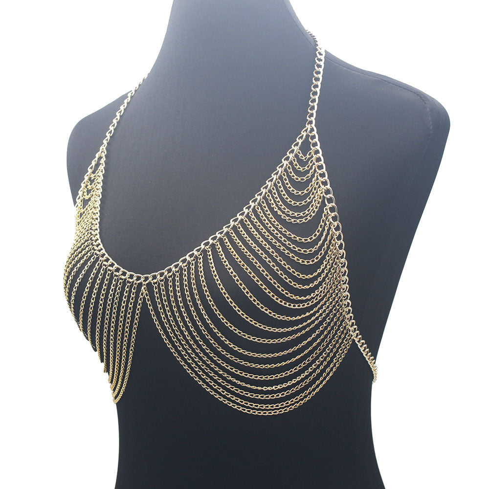 Design Women Multilayer Metal Aluminum Chain Chest Chain