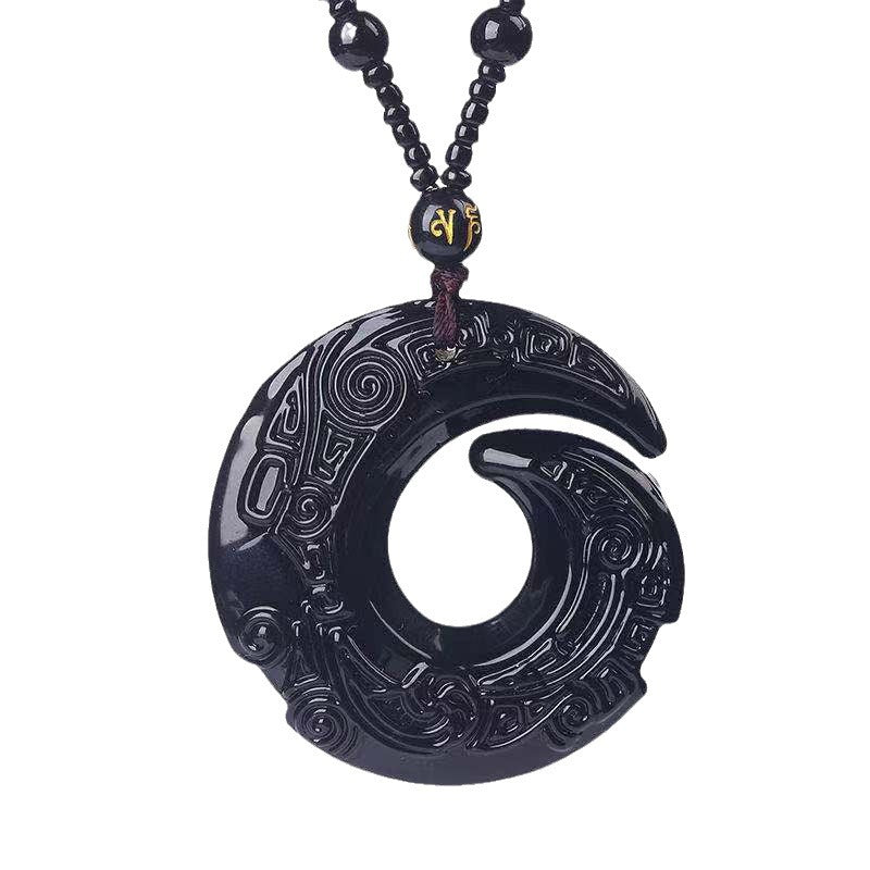 Hollow Out Safety Buckle Jade Pendant Sweater Chain