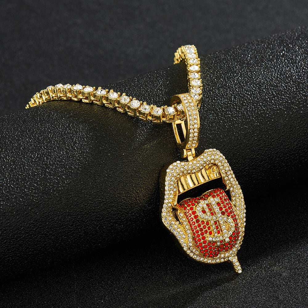 Full Diamond Skull Lickitone Dollar Pendant Design Creative