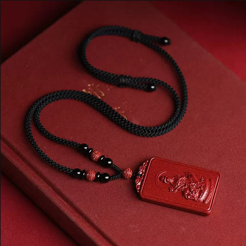 Natural Raw Ore Cinnabar Double Sided Buddha Pendant