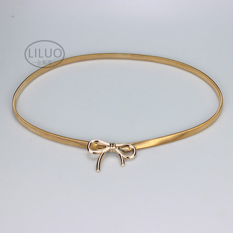 Simple Elegant Bow Elastic Thin Belt Metal Waist