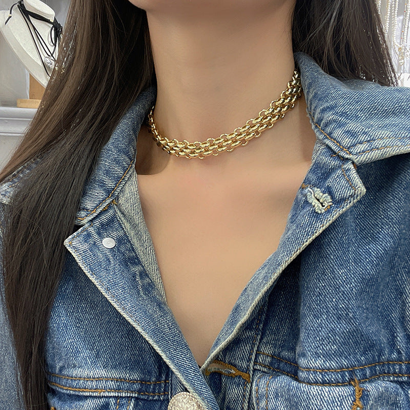 Wide Thick Chain Neutral Hip Hop Style Clavicle
