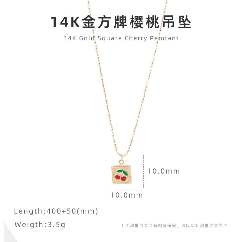 Minimalist Square Cherry Necklace Niche Design Clavicle Chain