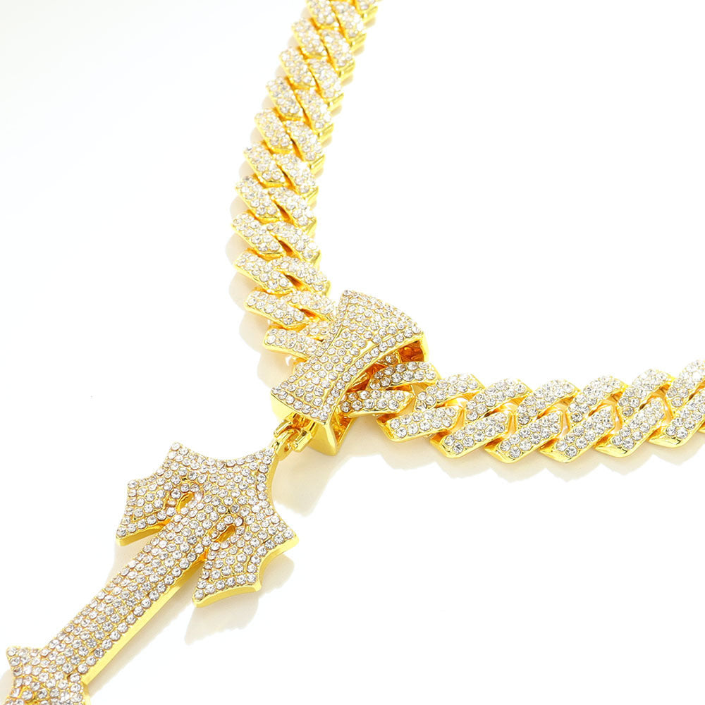 Large Sword Pendant Diamond Studded Letter T Necklace