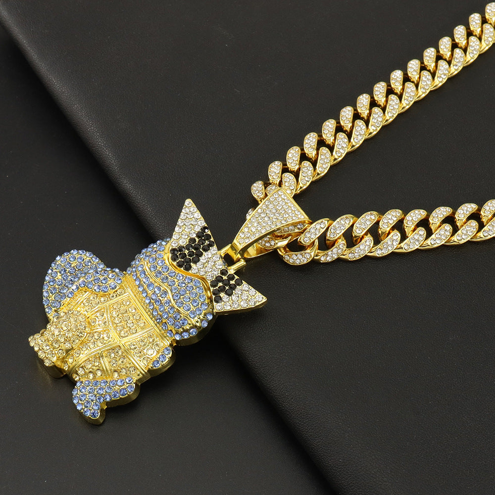 Diamond Encrusted Cartoon Turtle Pendant Cuban Chain Necklace