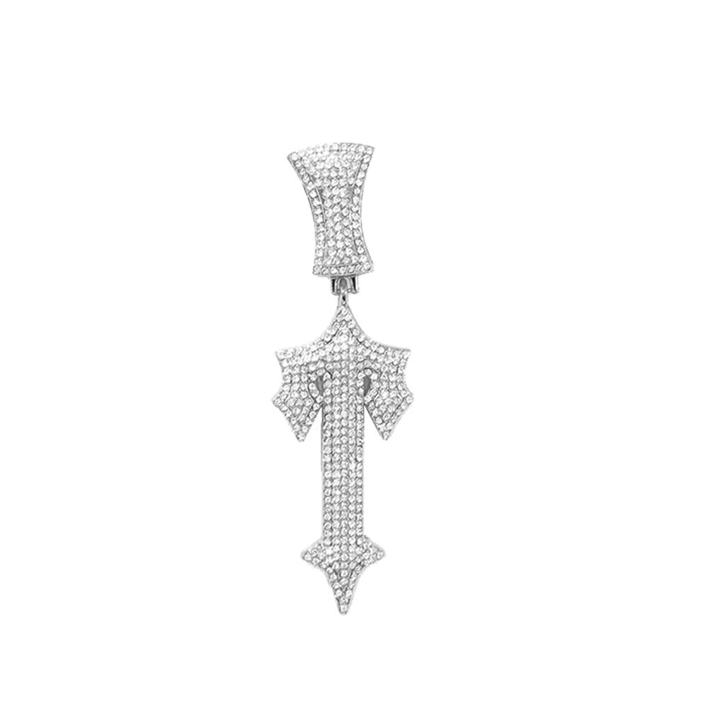 Large Sword Pendant Diamond Studded Letter T Necklace