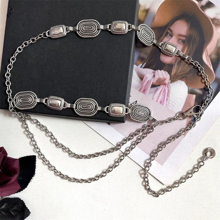 Silver Waist Design Retro Versatile Dress Double Layer